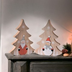 Декоративные фигурки "Санта и Снеговик в елочках" дерево, 2 штуки