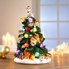 Декоративная фигура "Рождественская елка с котятами", со светодиодами, высота 24 см
