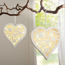 Декоративные подвесы "Сердечки с узором" с подсветкой, дерево, 2 шт.
